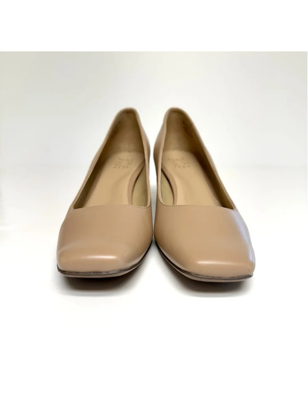 Naturalizer Karina Pumps Nude Gingersnap Leather Block Heel Square Toe Heels 9.5